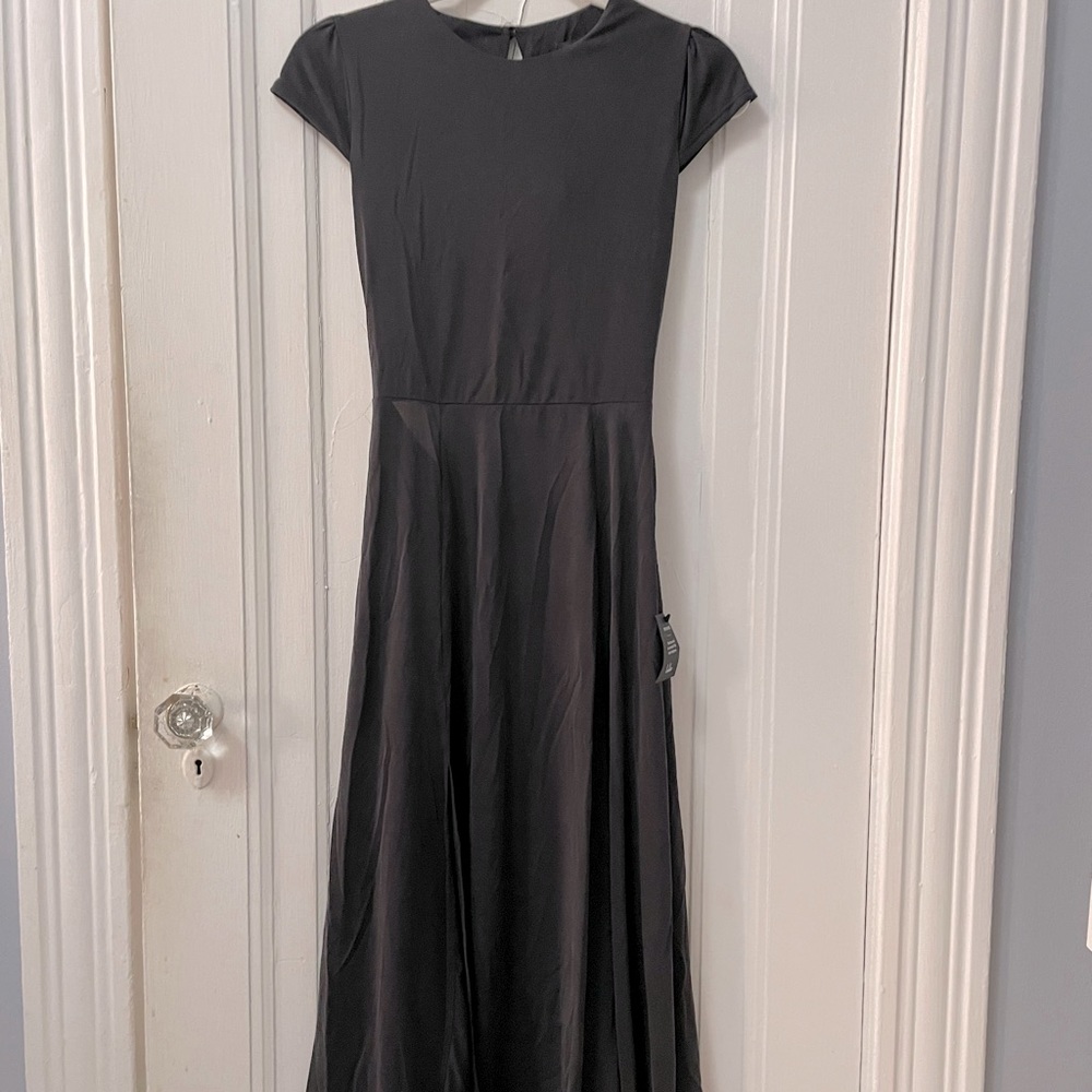 Black Cap Sleeve Cut Put Midi Dress from Lulus